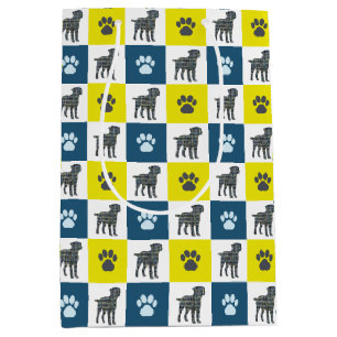 Sac Cadeau Moyen Bordure Chien Terrier et Paw Grille Jaune et Noire
