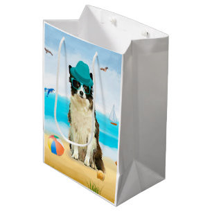 Sac Cadeau Moyen Bordure Collie Dog sur la plage