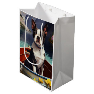 Sac Cadeau Moyen Boston Terrier sur une rame : une aventure Pittore
