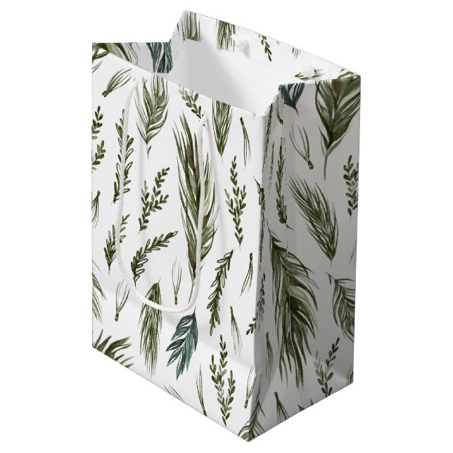 Sac Cadeau Moyen Botanique de forêt simple Aquarelle Noël (Devant Angle)