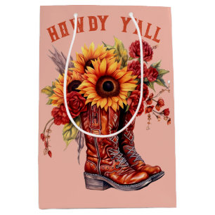 Sac Cadeau Moyen Bottes Cowboy, tournesol howdy y'all Boots