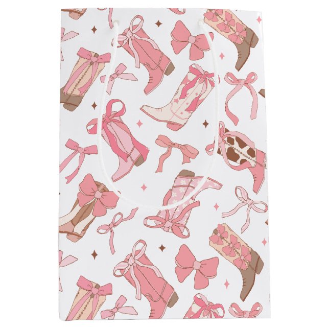 Sac Cadeau Moyen Bottes rodéo rose occidentale avec Fête des mariée (Devant)