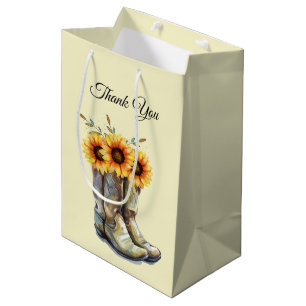 Sac Cadeau Moyen Bottes rustiques Cowboy avec Merci de tournesol