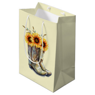 Sac Cadeau Moyen Bottes rustiques Cowboy avec tournesol