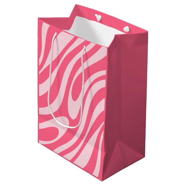 Sac Cadeau Moyen Boucles super rose ondulé Rétro Moderne Abstrait (Devant Angle)