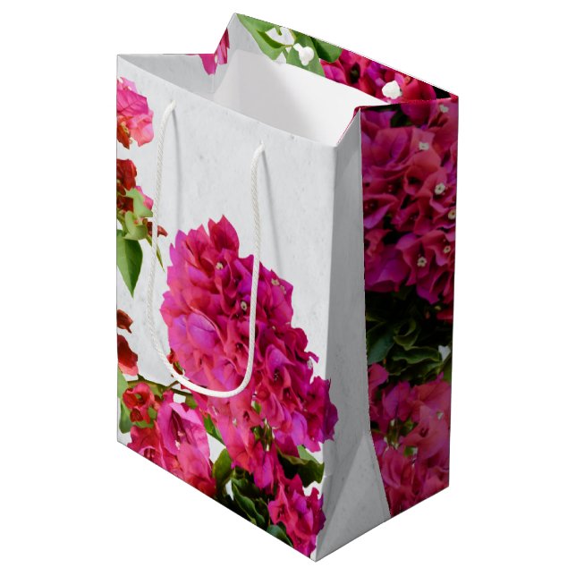 Sac Cadeau Moyen Bougainvilliers Floral Méditerranée Grecque (Devant Angle)