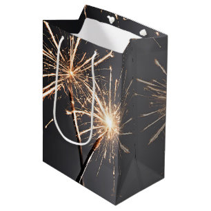 Sac Cadeau Moyen Bougies d'anniversaire en or sur fond gris