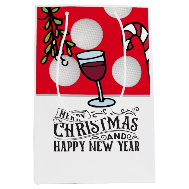 Sac Cadeau Moyen Boule de golf Mistletoe à vin pour Noël de golfeur (Devant)