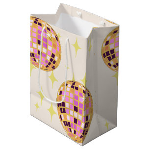 Sac Cadeau Moyen Boule Disco Gold Retro Beige