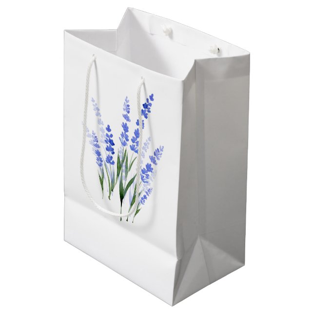 Sac Cadeau Moyen Bouquet de lavande aquarelle (Devant Angle)