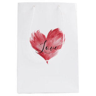 Sac Cadeau Moyen Bourgogne Blanc Cœurs de Flamme Rouge Saint-Valent