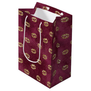 Sac Cadeau Moyen Bourgogne Gold Parties scintillant Baisers Lièvres
