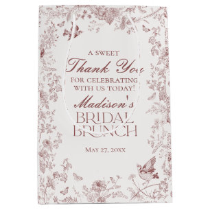Sac Cadeau Moyen Bourgogne Toile Florale De Jouy Brunch nuptial Fav
