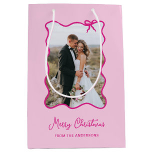 Sac Cadeau Moyen Bow de Noël   Cadre photo Whimsical rose
