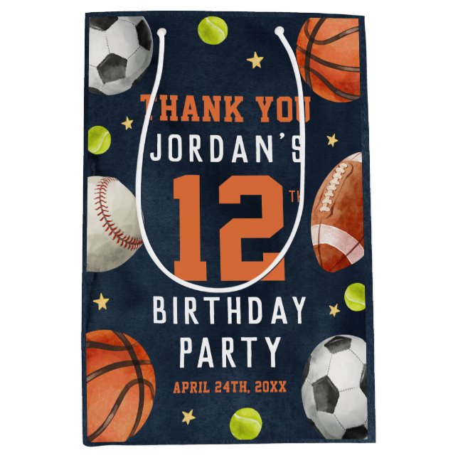 Sac Cadeau Moyen Boys Sports Thème Orange Marine Anniversaire (Devant)