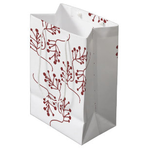 Sac Cadeau Moyen Branches de baies minimalistes de Noël Festif