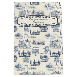 Sac Cadeau Moyen Bravo Toile Bleue Et Crème