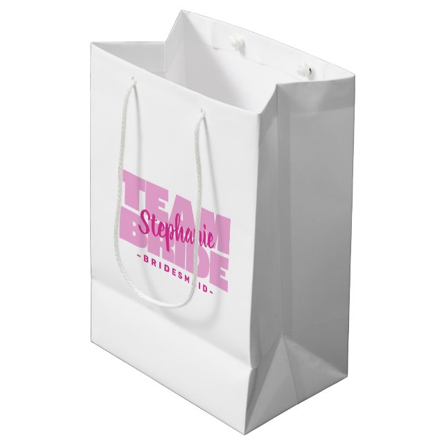 Sac Cadeau Moyen Bridesmaid Team Bride Mariage Personnalisé Nom Ros (Devant Angle)