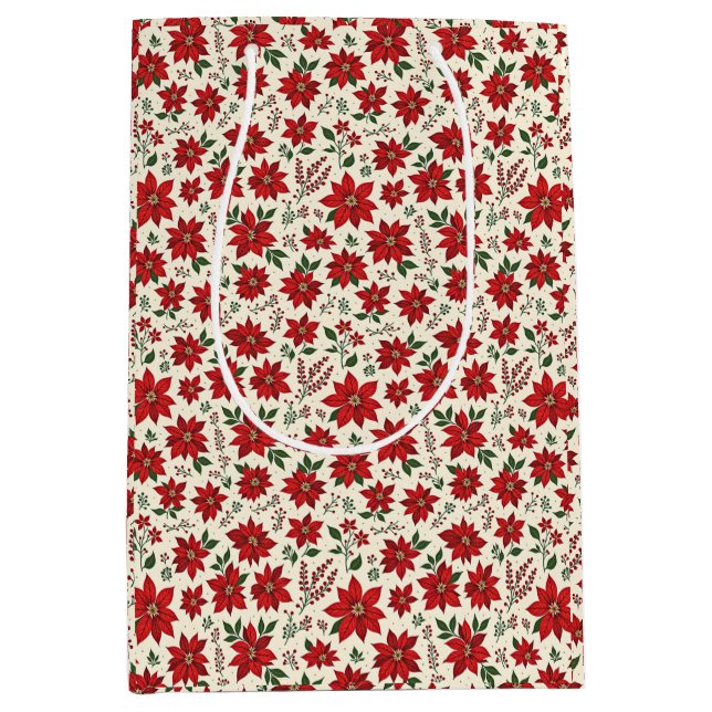 Sac Cadeau Moyen Bright Red Poinsettias (Devant)
