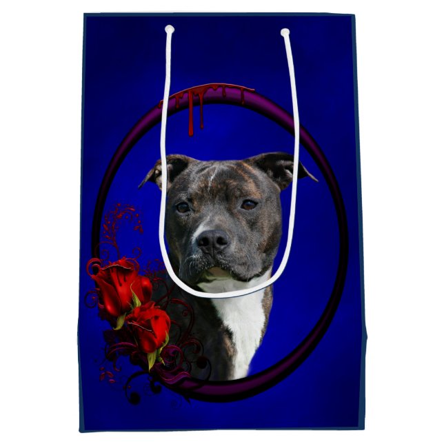 Sac Cadeau Moyen Brindle pitbull avec rose (Dos)