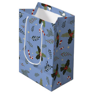 Sac Cadeau Moyen Broche de pin de Noël Holly Berry Mistletoe