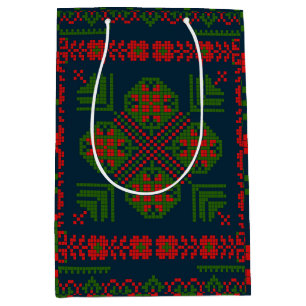 Sac Cadeau Moyen Broderie palestinienne Tatreez rouge vert 5 Motif