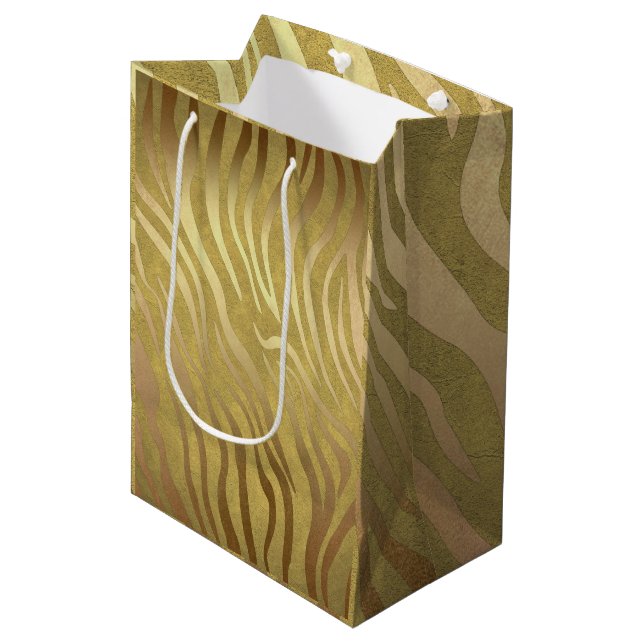 Sac Cadeau Moyen Bronze d'or Zebra Print Jungle Safari Glam (Devant Angle)