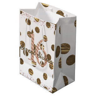 Sac Cadeau Moyen Bronze Rose Pois Gold Sweet 16 Anniversaire