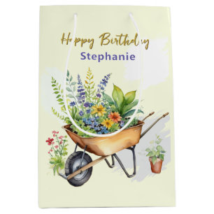 Sac Cadeau Moyen Brouette de jardin Bon Anniversaire Personnalisée