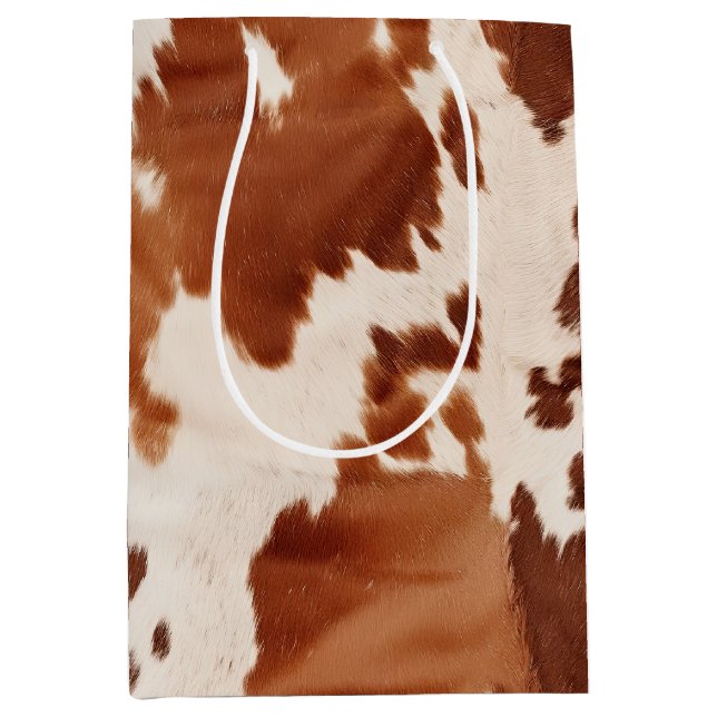 Sac Cadeau Moyen Brown Cream Cowhide Western (Devant)