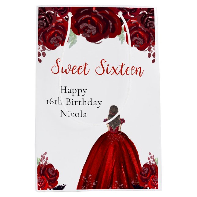Sac Cadeau Moyen Brown Hair Princess Red Sweet Sixteen  (Devant)