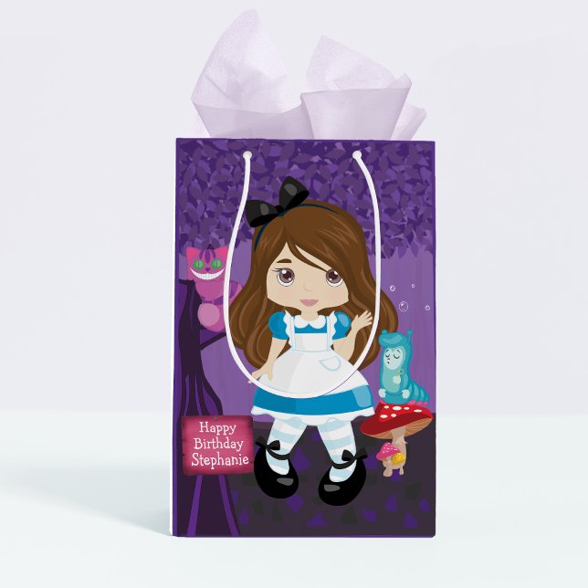 Sac Cadeau Moyen Brunette Alice au pays des merveilles Personnalisé (Créateur téléchargé)