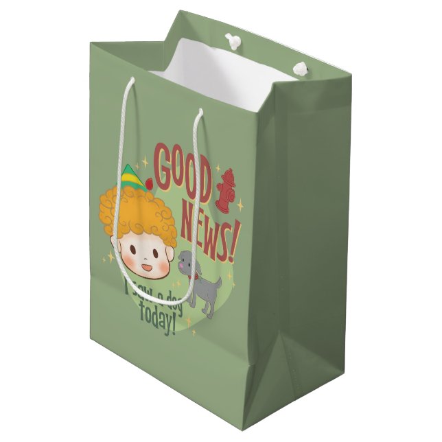 Sac Cadeau Moyen Buddy l'Elf Bonne Nouvelle ! J'ai vu un chien aujo (Devant Angle)