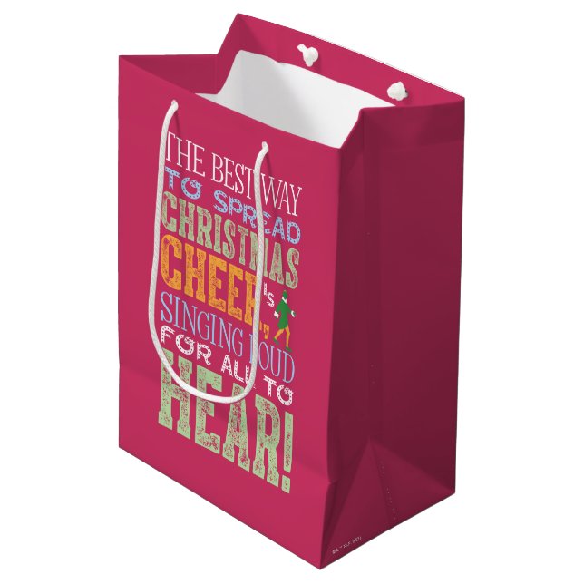 Sac Cadeau Moyen Buddy l'Elfe | Citation de Noël (Devant Angle)