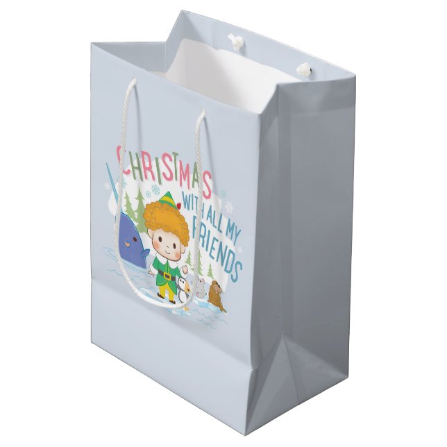 Sac Cadeau Moyen Buddy l'Elfe Noël avec tous mes amis (Devant Angle)