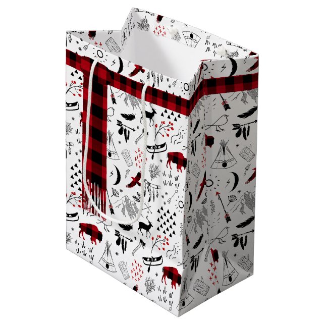 Sac Cadeau Moyen Buffalo Adventures Plaid Scarf Red and Black ID599 (Devant Angle)