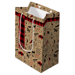 Sac Cadeau Moyen Buffalo Adventures Plaid Scarf Red / Kraft ID599