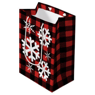 Sac Cadeau Moyen Buffalo Check Plaid & White Snowflakes