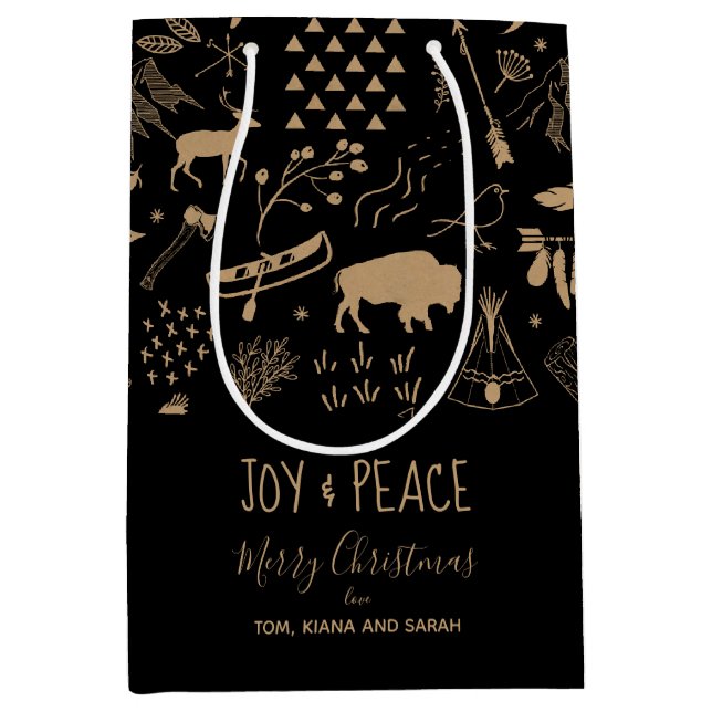 Sac Cadeau Moyen Buffalo Kraft Paper Joy & Peace ID599 (Devant)