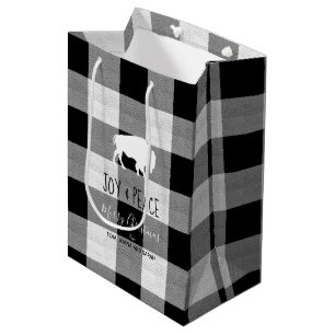 Sac Cadeau Moyen Buffalo Plaid Black and White Joy & Peace ID603