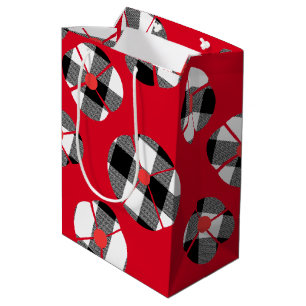 Sac Cadeau Moyen Buffalo Plaid Fleur Sur Rouge