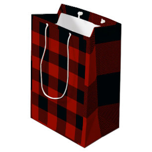 Sac Cadeau Moyen Buffalo rouge et noir À damiers Carré Plaid