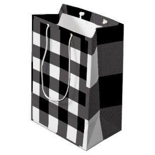 Sac Cadeau Moyen Buffle blanc et noir À damiers Carré Plaid