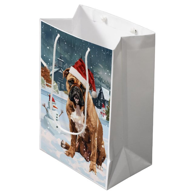 Sac Cadeau Moyen Bull Mastiff Chien hiver Merveilles pays Noël Joie (Devant Angle)