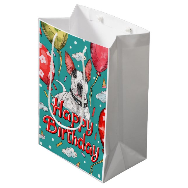 Sac Cadeau Moyen Bull Terrier avec ballons (Devant Angle)