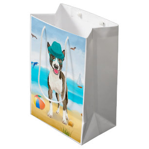 Sac Cadeau Moyen Bull Terrier Dog sur la plage