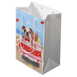 Sac Cadeau Moyen Bulldog anglais Saint-Valentin Coeurs de camion