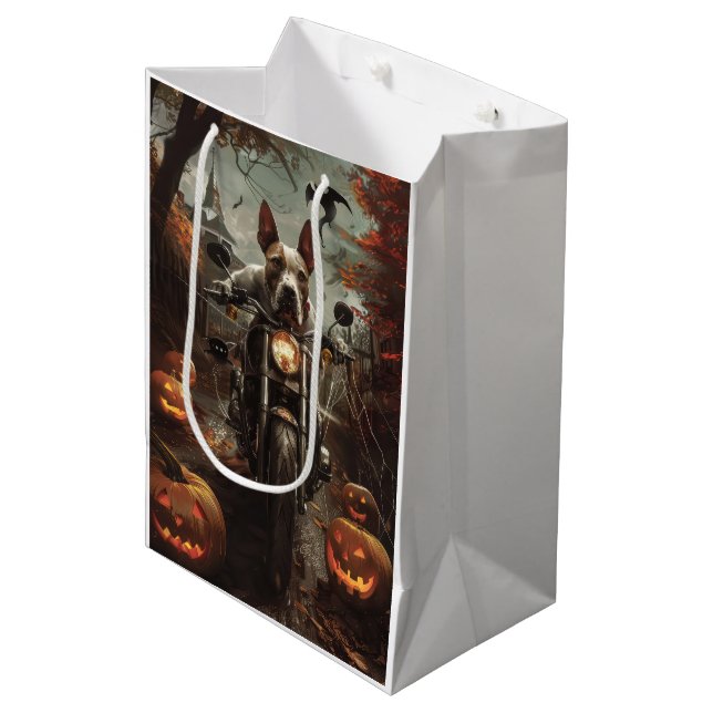 Sac Cadeau Moyen Bulle Terrier Riding Moto Halloween effrayant (Devant Angle)