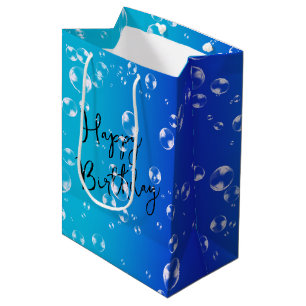 Sac Cadeau Moyen Bulles sur le dégradé bleu et turquoise