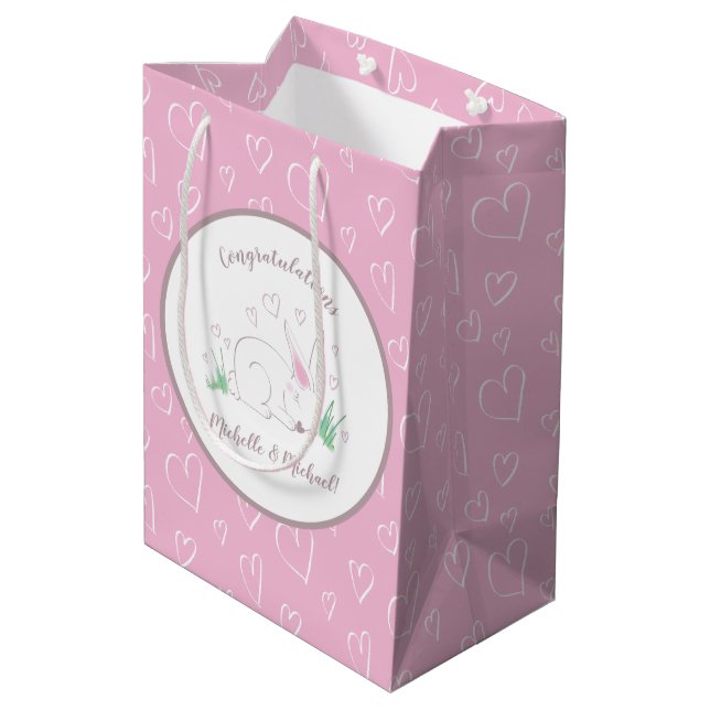 Sac Cadeau Moyen Bunny Baby shower Spring Rose Girl (Dos Angle)